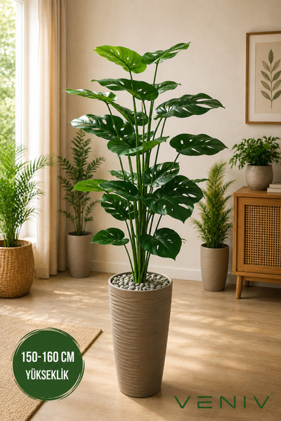 VENİV 150-160 cm Yapay Monstera Deve Tabanı – Büyük Boy Dekoratif Salon Bitkisi