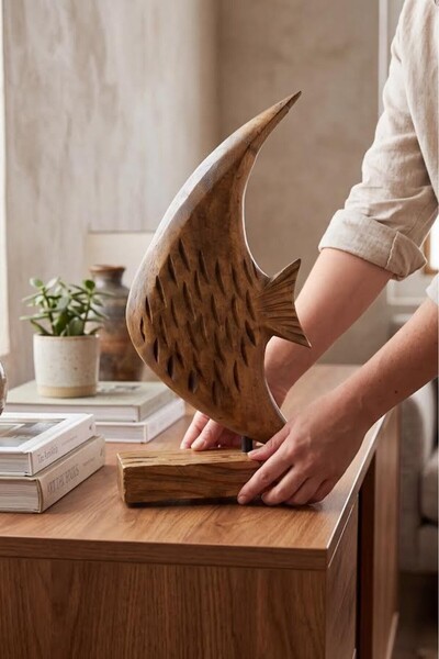 MaperaHome Ahşap Dekoratif Balık Obje Biblo Ev Dekorasyonu 45cm