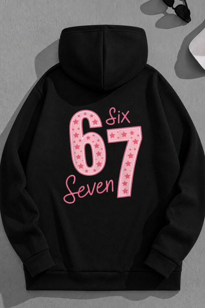K KOZZ STYLE Unisex 3 Thread Cotton Black 67Sixseven Print Loose Fit Sweatshi...