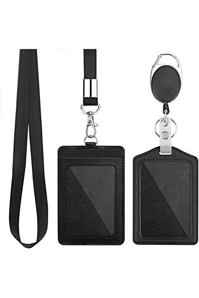 GENERAL PU Leather ID Badge Card Holder Wallet, 2 Pack Black Badge Holder, 18...