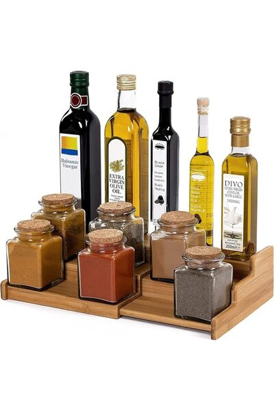 Generic رفوف توابل، منظم توابل من الخيزران والخشب للخزانة أو سطح الطاولة، 3 ط...