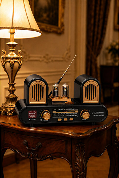 Zineets Nostaljik Radyo Fm Ahşap Görünümlü Bluetooth Hoparlör Ahşap Renk Vint...