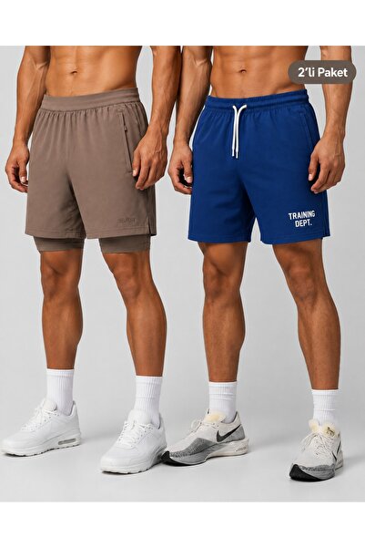 Man Of Man Men's 2-Piece Training Shorts Set |   2-in-1 Coffee Shorts with In...