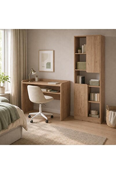 Bimossa T2150 Daffy Çalışma Masası ve Kitaplık Takımı Sepet - Raflı Masa ve 2...