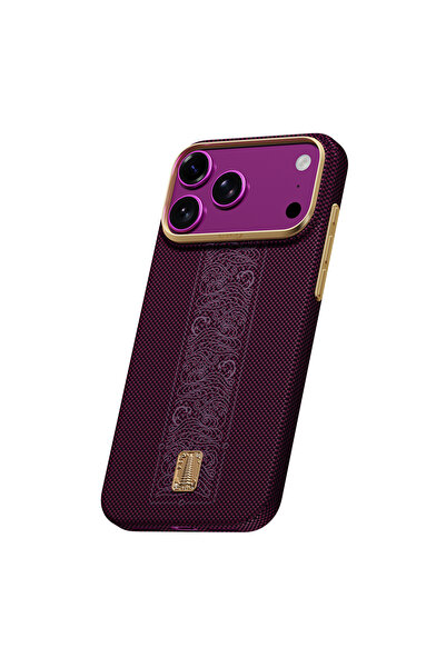 Raptic iPhone 18 Pro Kılıf M-safeli Aramid Skin Rise Serisi 24 Ayar Altın Kaplamalı Karbon Kapak Mor