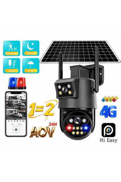 AT Performance 4G Solar Surveillance Camera with 2 Lenses, 24H Continuous Vid...