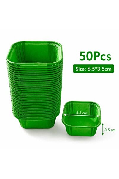Warehouse قوالب حلويات ورقية مربعة خضراء - 50 قطعة، مقاس 6.5 × 3.5 سم