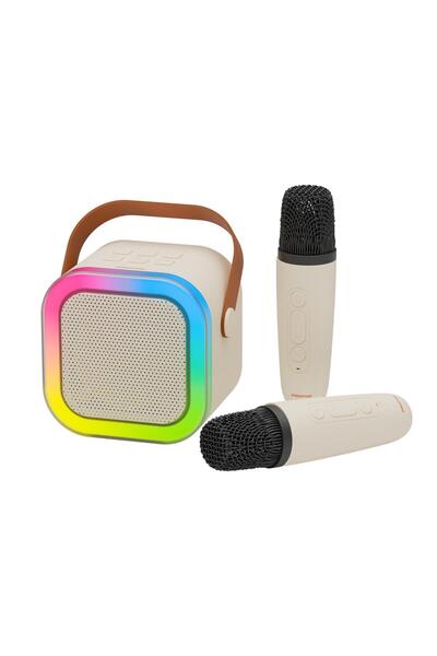 Polosmart PBS169 2 Mikrofonlu Karaoke Seti Bluetooth 5.3 RGB LED Işıklı Taşın...