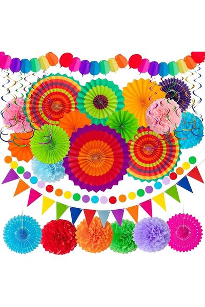Bukela 35PCS Fiesta Paper Fan Party Decorations Set - Cinco De Mayo Pom Poms,...