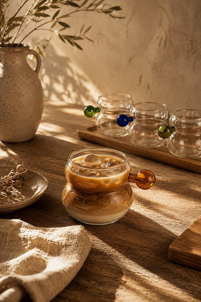 House Bird Borosilicate Glass Colored Handle Coffee and Tea Cup 200 ml Heat R...