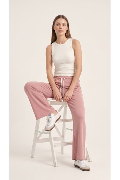 PANDO CASUAL WEAR Kadın Modal Dokulu Bol Kesim Yüksek Bel Takma Kemerli Şerit...