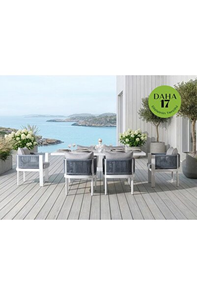 Balconica Marina Alüminyum Balkon Bahçe Yemek Takımı 6 Kişilik