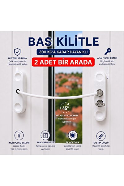 BuradaBuldun Κλειδαριά Ασφαλείας Παραθύρου με Ατσάλινο Συρματόσχοινο και Κλει...