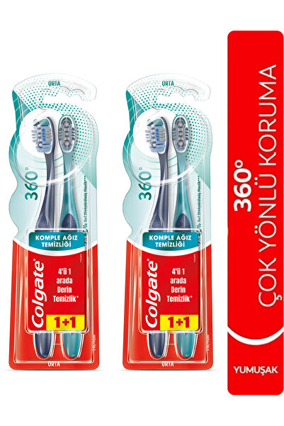 Colgate 360 Komple Ağız Temizliği Çok Yönlü Koruma Orta Diş Fırçası 1+1 Ağız ...