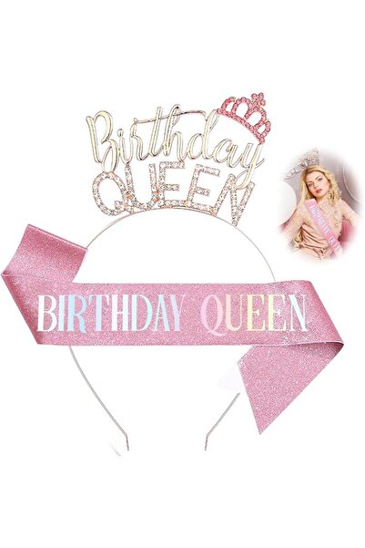 KASTWAVE Birthday Crown & Sash Set for Women, Tiara and Girl Sash for Queen, ...