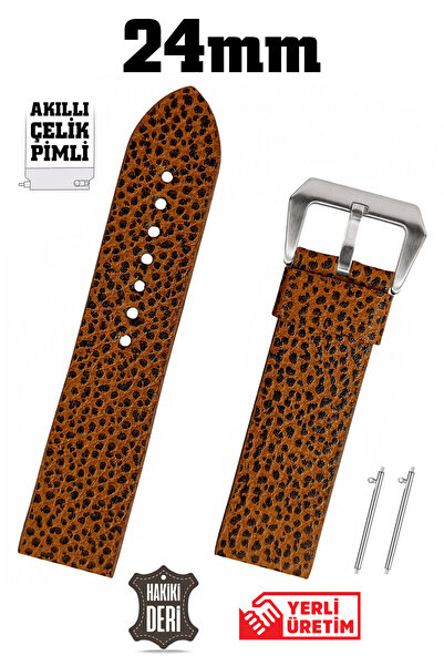 Saatse 24mm Brown Leopard Pattern Sport Genuine Leather Watch Band Strap with...