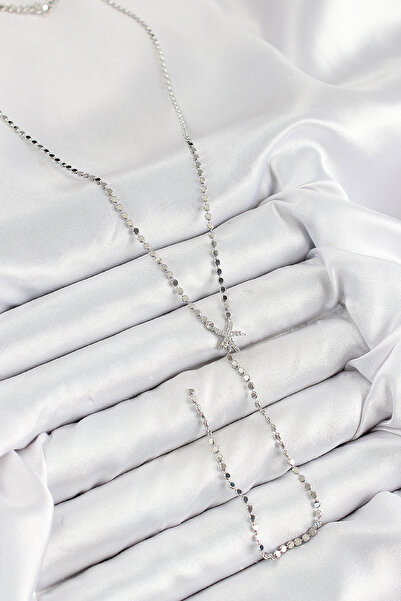 Lisinya Brass Zircon Stone Crushed Chain Starfish Model Silver Color Y Neckla...