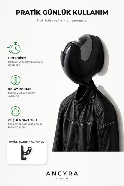 ANCYRASTUDIO SİYAH Motosiklet Kask Askılığı Duvara Monte Kask Tutucu, Mont ve...