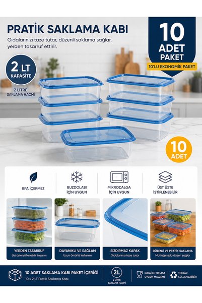 DrBambu 10’lu 2 Litre Saklama Kabı Seti – Düzenli ve Pratik Saklama