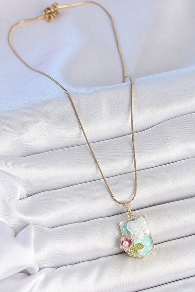 Lisinya 316L Steel Gold Color Chain Blue Enamel Pearl Flower Embroidered Port...