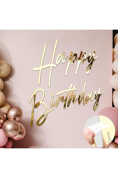 TERRIFI 23 x 20 Inches Gold Happy Birthday Sign, Large Acrylic Mirror Decal S...