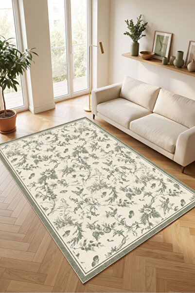Decomia Home Dijital Kaymaz Yıkanabilir Çiçek Desenli Salon Halısı Mutfak Hal...