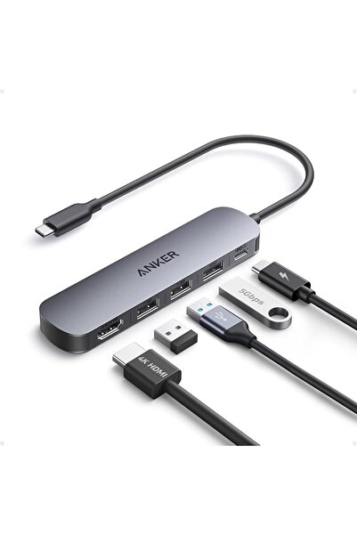 Anker Stuy موزع USB-C من أنكر (5 في 1)، مع منفذ HDMI بدقة 4K عند 30 هرتز، وشح...