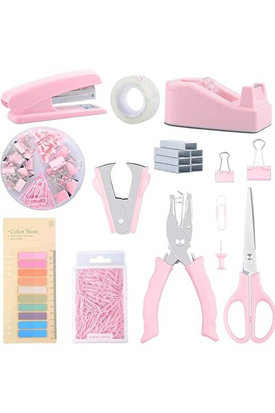 Yelajoy 13 in 1 Pink Office Supplies, Pink Desk Accessories，with Stapler，Tape...
