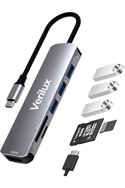 HASTHIP ®   محول USB C متعدد المنافذ - محول محمول من الألومنيوم 6 في 1 من الن...