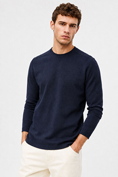 VENA Erkek Bisiklet Yaka Regular Fit Dokulu Sweatshirt-Lacivert