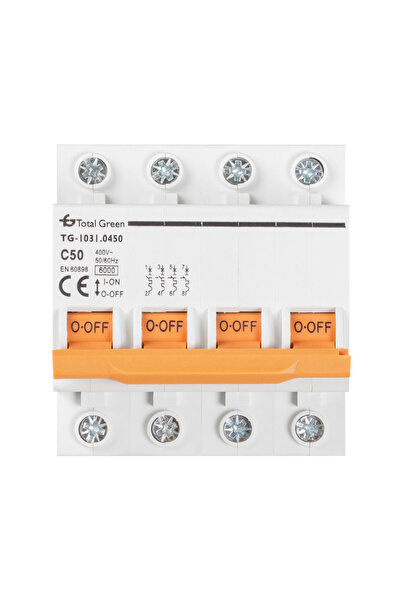 Total Green Automatic circuit breaker 50a four pole, full green, multi-colored