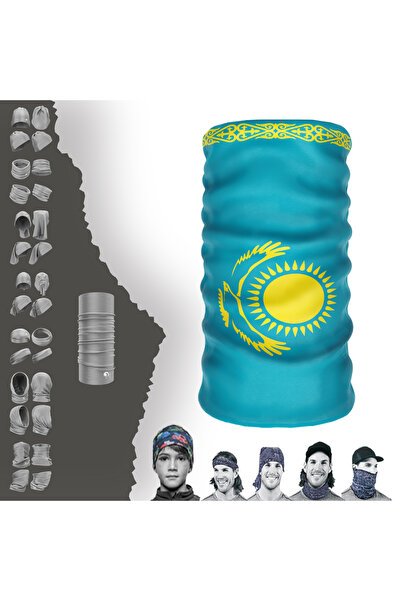 e-Taktik Kazakistan Bayrak Desenli Boyunluk Dikişsiz Tüp Maske Buff Baf Saç b...