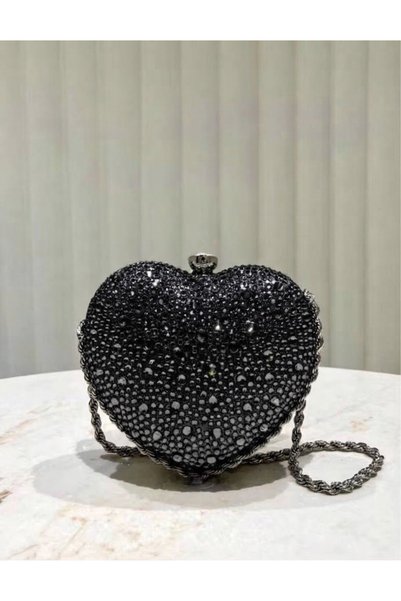 Millacom Heart-Embellished Stone-Beaded Bag, Evening Dress Bag, Prom Bag, Inv...