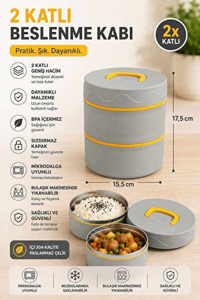 HAZARPAZAR 2 Katlı Beslenme Kabı Taşınabilir Lunch Box BPA İçermez Sızdırmaz ...