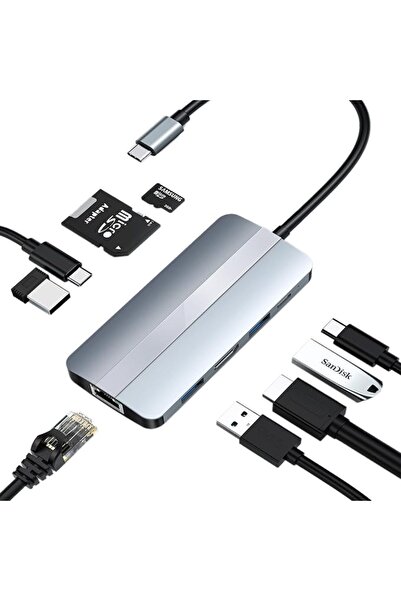 SIRKOLR محول USB C 9 في 1 مع منفذ إيثرنت جيجابت وشحن بقدرة 100 واط ومنفذ HDMI...