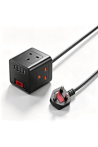 Generic Cube Extension Lead with USB C Slots, 3 Way Power Extension with 4 US...