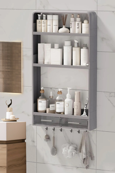 Trend Maison Premium Yapışkanlı Duvar Rafı Banyo Mutfak Havluluk Şeffaf Organ...