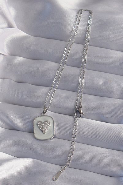 Lisinya 316L Steel Chain Marble Pattern Silver Color Zircon Stone Heart Model...