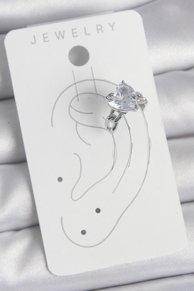 Lisinya Brass Silver Color Zircon Stone Heart Model Women's Cartilage Earrings -