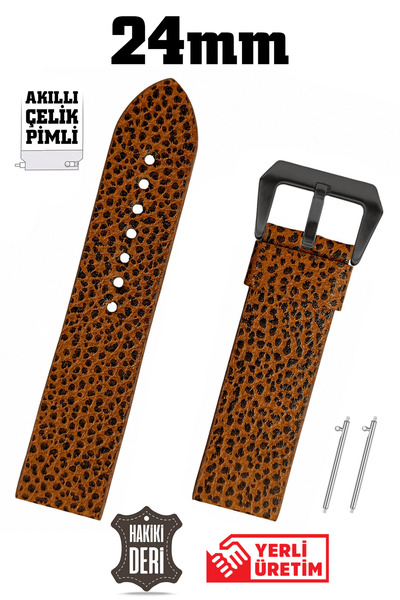 Saatse 24mm Brown Leopard Pattern Sport Genuine Leather Watch Band Strap with...