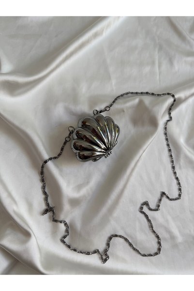 Mia Collection Mini Oyster Evening Dress Bag, Wedding Bag, Engagement Bag Platinum (Product Mini Size, Fits Phone Etc.)
