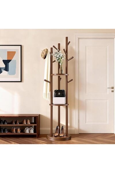 UANDME Uand home Rotating Coat Rack Stand, Wooden Freestanding Coat Tree with...