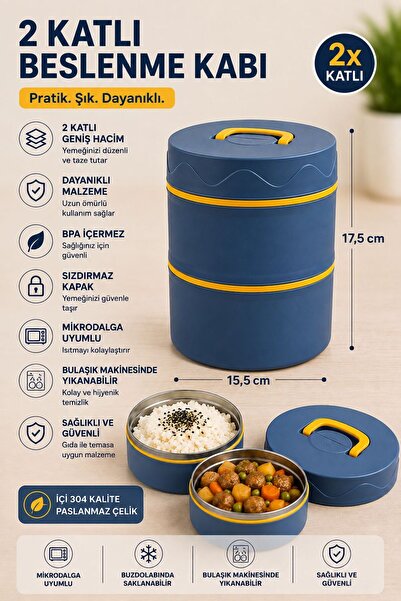 HAZARPAZAR 2 Katlı Beslenme Kabı Taşınabilir Lunch Box BPA İçermez Sızdırmaz ...