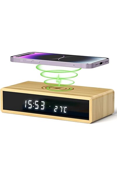 KASTWAVE ساعة منبه رقمية للشحن اللاسلكي مع 3 منبهات، تحكم صوتي، شاشة LED قابل...