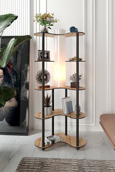 Supply Home Mariposa Safir Meşe Raflı Lambader Kitaplık Çiçeklik 155 cm Geniş...