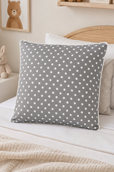 Elegancembroidery Gray and White Polka Dot Decorative Pillowcase |   Cotton F...