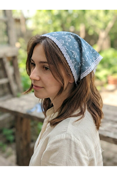Mufincollection Floral Patterned Denim Bandana |   Lace Edged Women's Headban...