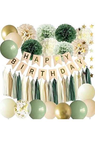 ALMEKAQUZ Sage Green Birthday Party Decorations with Happy Birthday Banner, T...