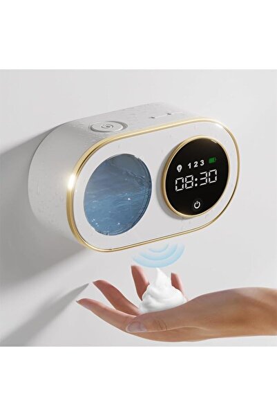 EXCEFORE موزع صابون رغوي أوتوماتيكي مثبت على الحائط مع ساعة LED رقمية، قابل ل...
