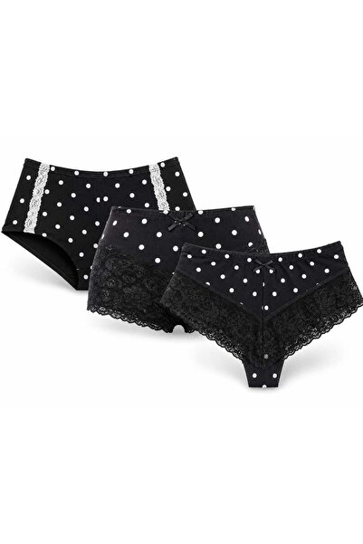 GOB Büyük Beden DOTS - 3'lü İç Çamaşırı Seti - Boyshort, Dantel Şort Panty ve...